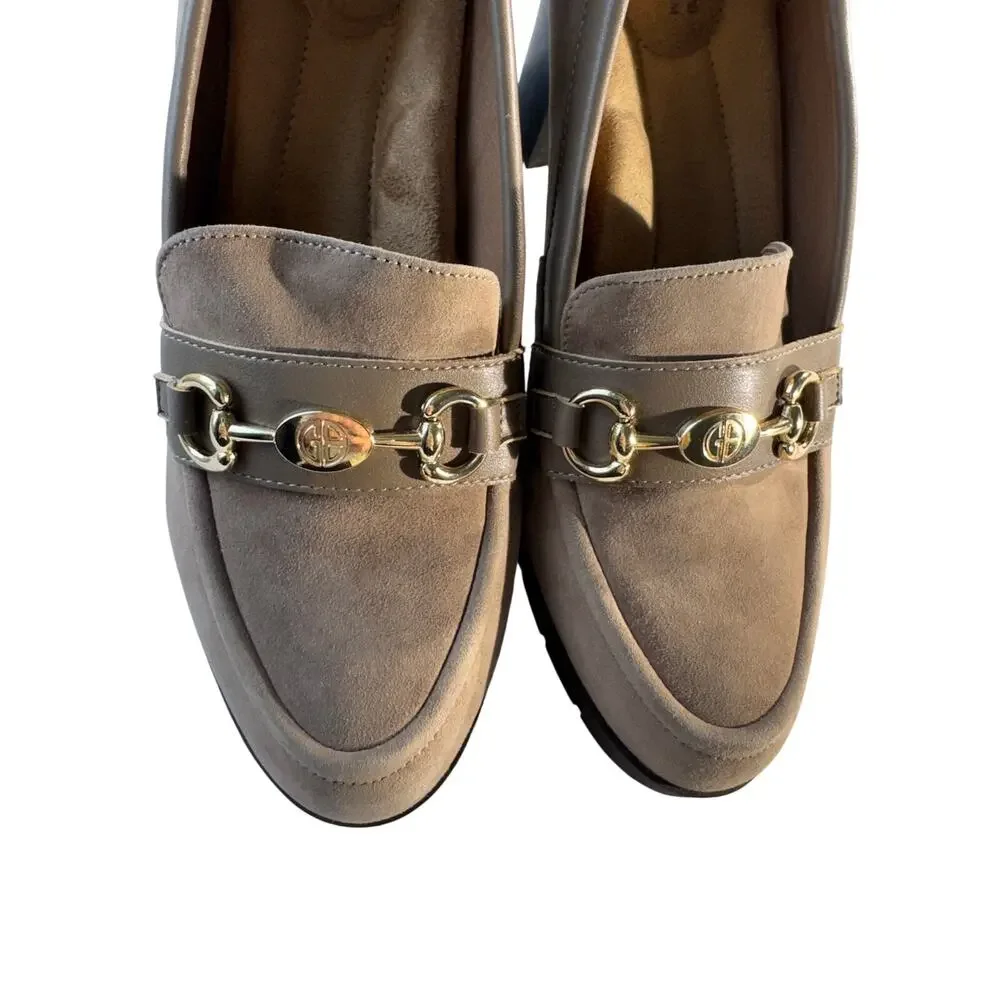 GB Gianni B Women’s‎ 10 suede Optical Bit khaki tan Comfort Loafer